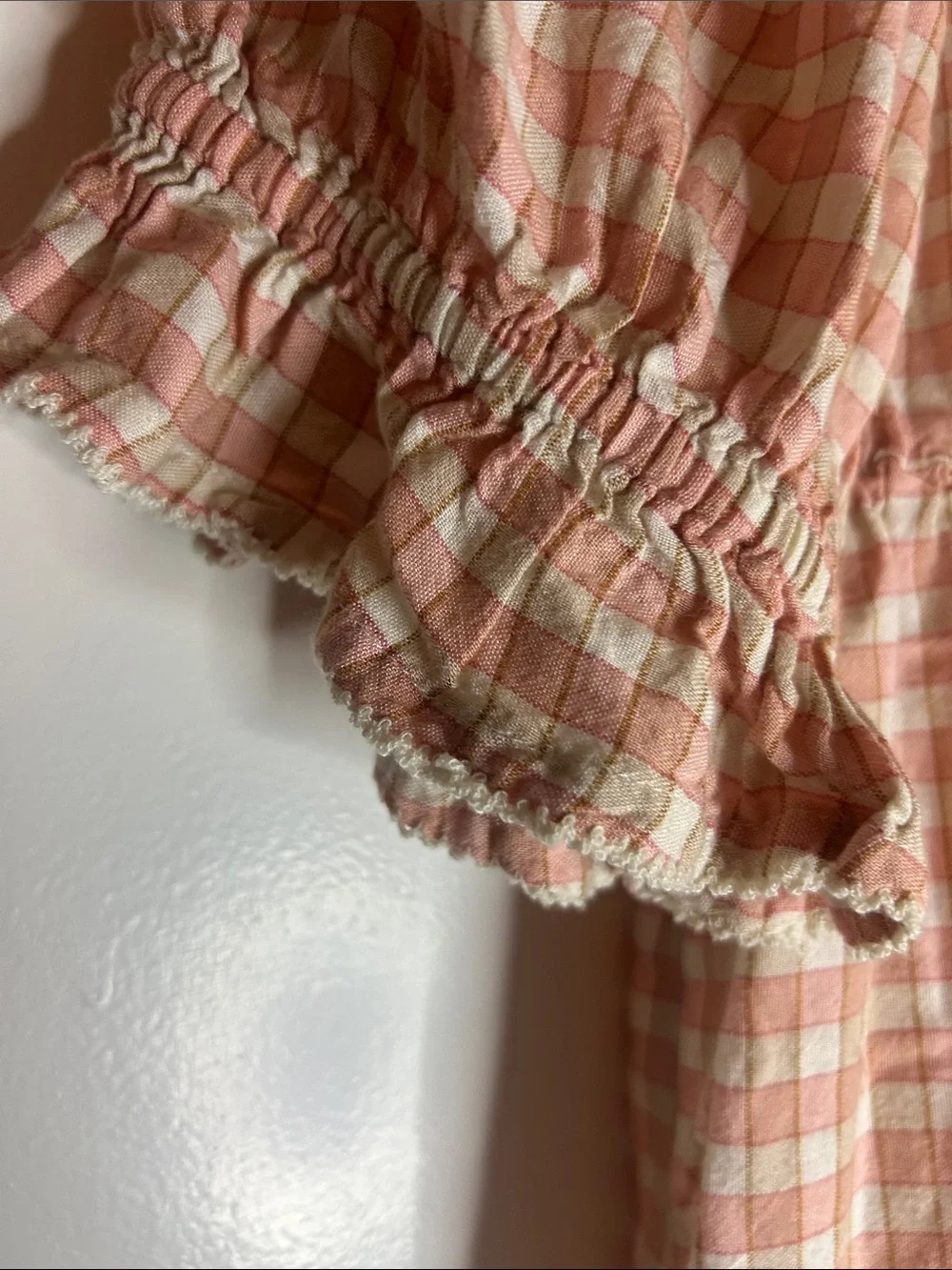 Pink & Cream Gingham Peasant Top